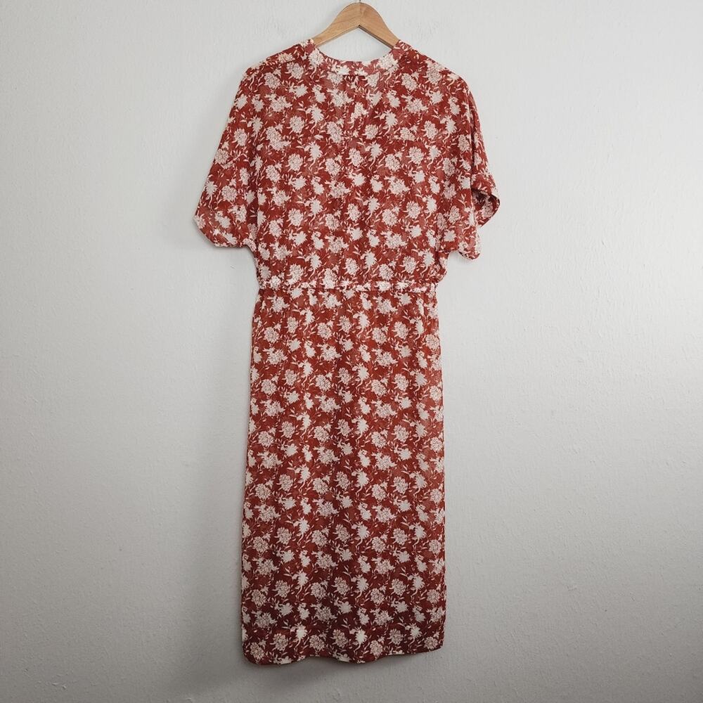 Rag & Bone Elysse Sheer Floral Midi Chiffon Dress Orange Boho Resort Wear XS - Picture 11 of 13